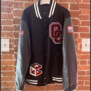 Opening Ceremony black leather varsity jacket XL